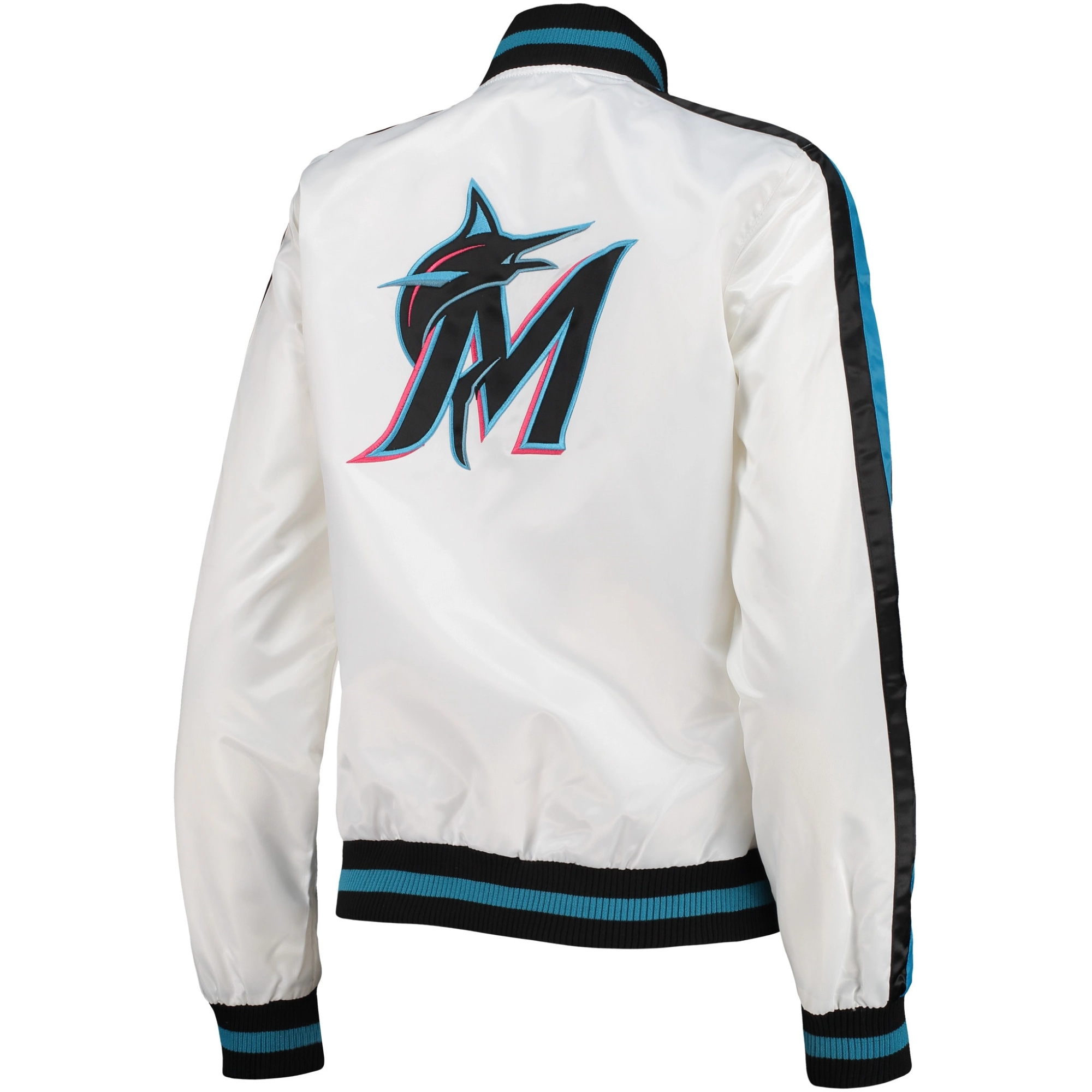 Miami-Marlins-Starter-Hometown-Full-Snap-Satin-Varsity-White-Jacket-leather moto 2