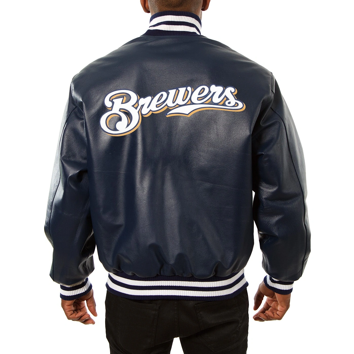 Milwaukee-Brewers-Baseball-Team-Players-Leather-Varsity-Navy-Jacket-leather moto 2