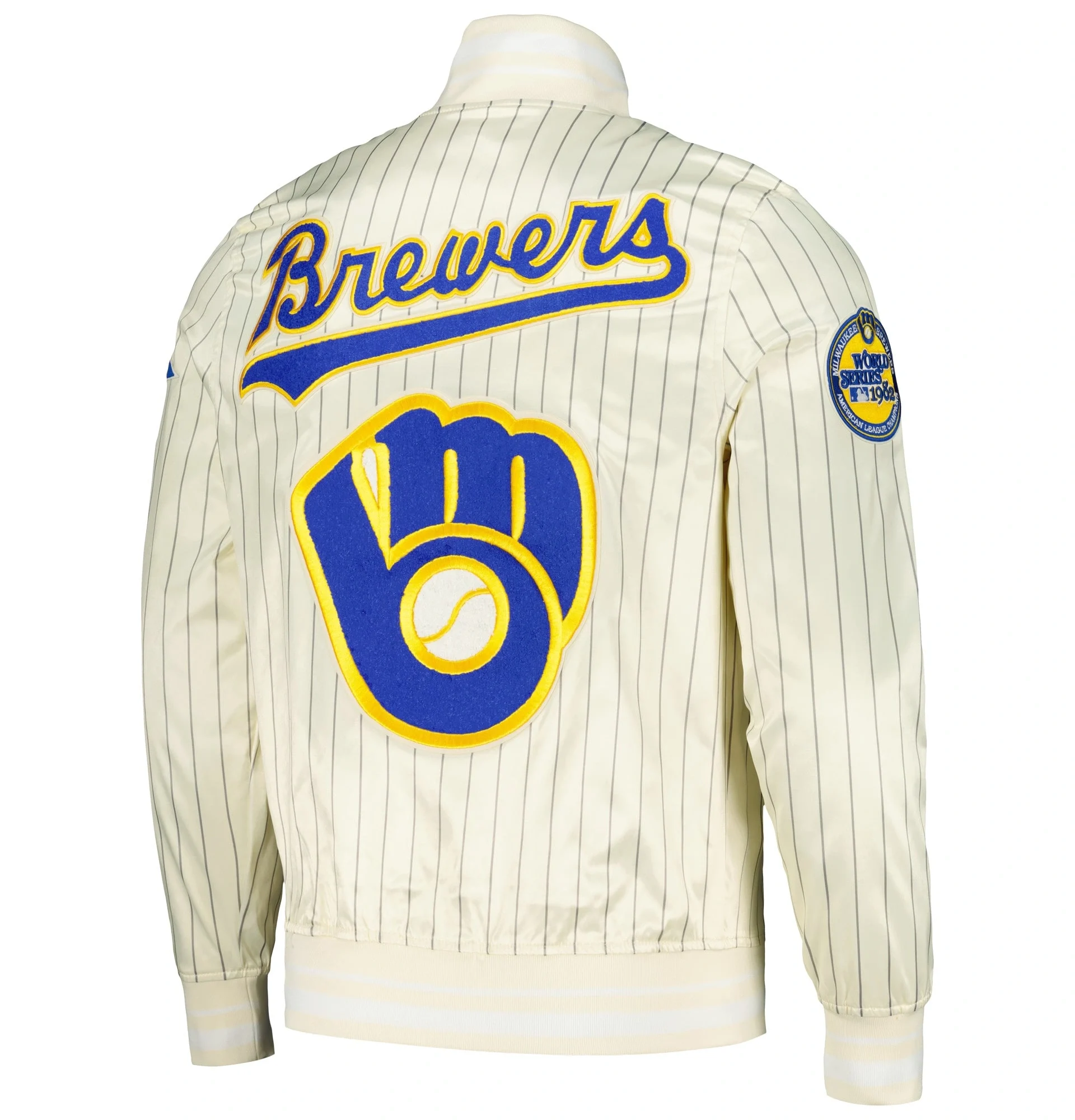 Milwaukee-Brewers-Pro-Standard-Cooperstown-Pinstripe-Retro-Classic-Satin-Varsity-Jacket-leather moto 2
