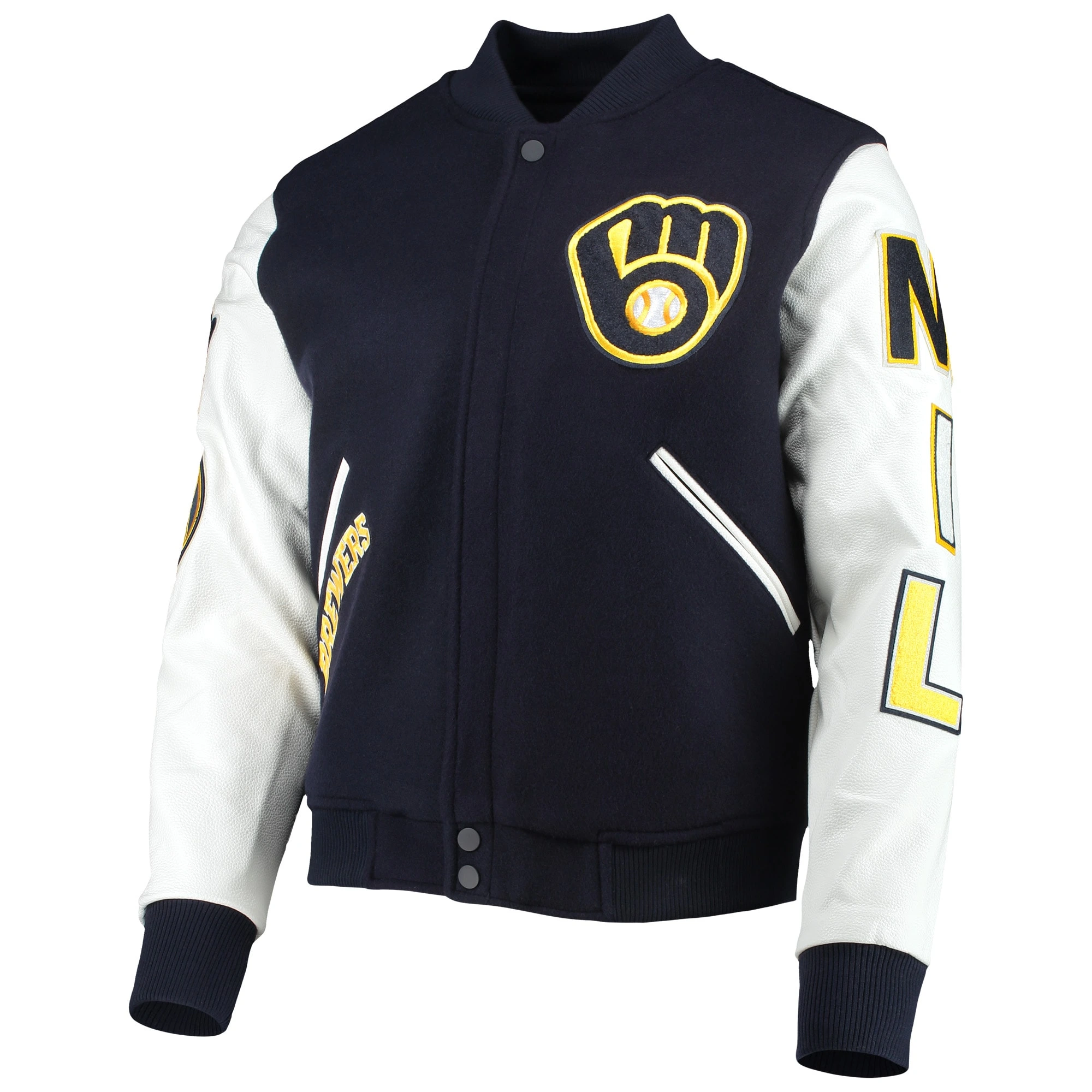 Milwaukee-Brewers-Pro-Standard-Ribbed-Knitted-Wool-Leather-Varsity-Jacket-leather moto 1
