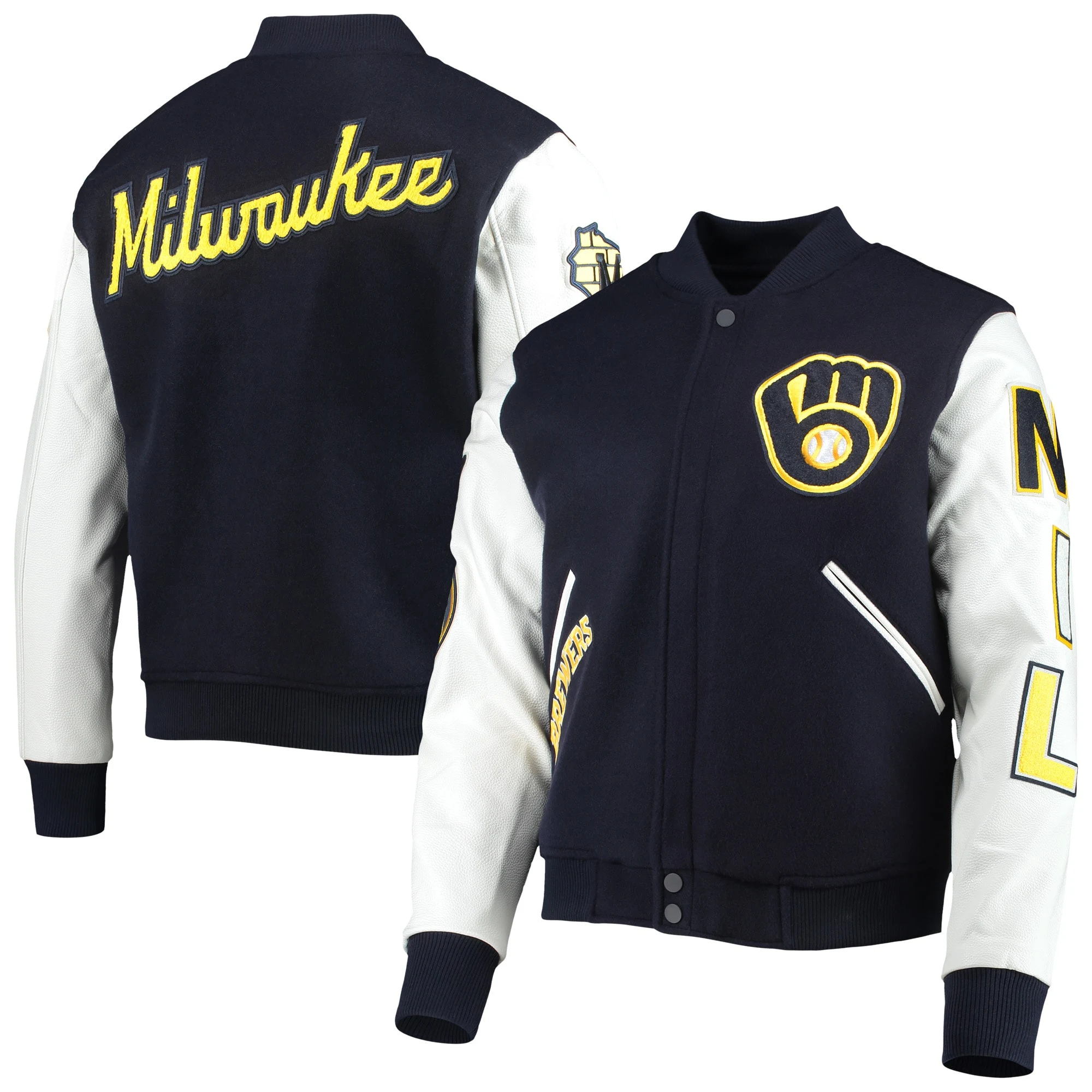 Milwaukee-Brewers-Pro-Standard-Ribbed-Knitted-Wool-Leather-Varsity-Jacket-leather moto 3