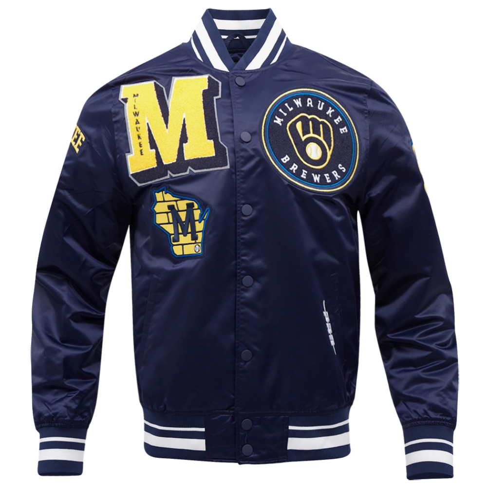 Milwaukee-Brewers-Ribbed-Knitted-Full-Snap-Satin-Varsity-Jacket-LEATHER MOTO 1