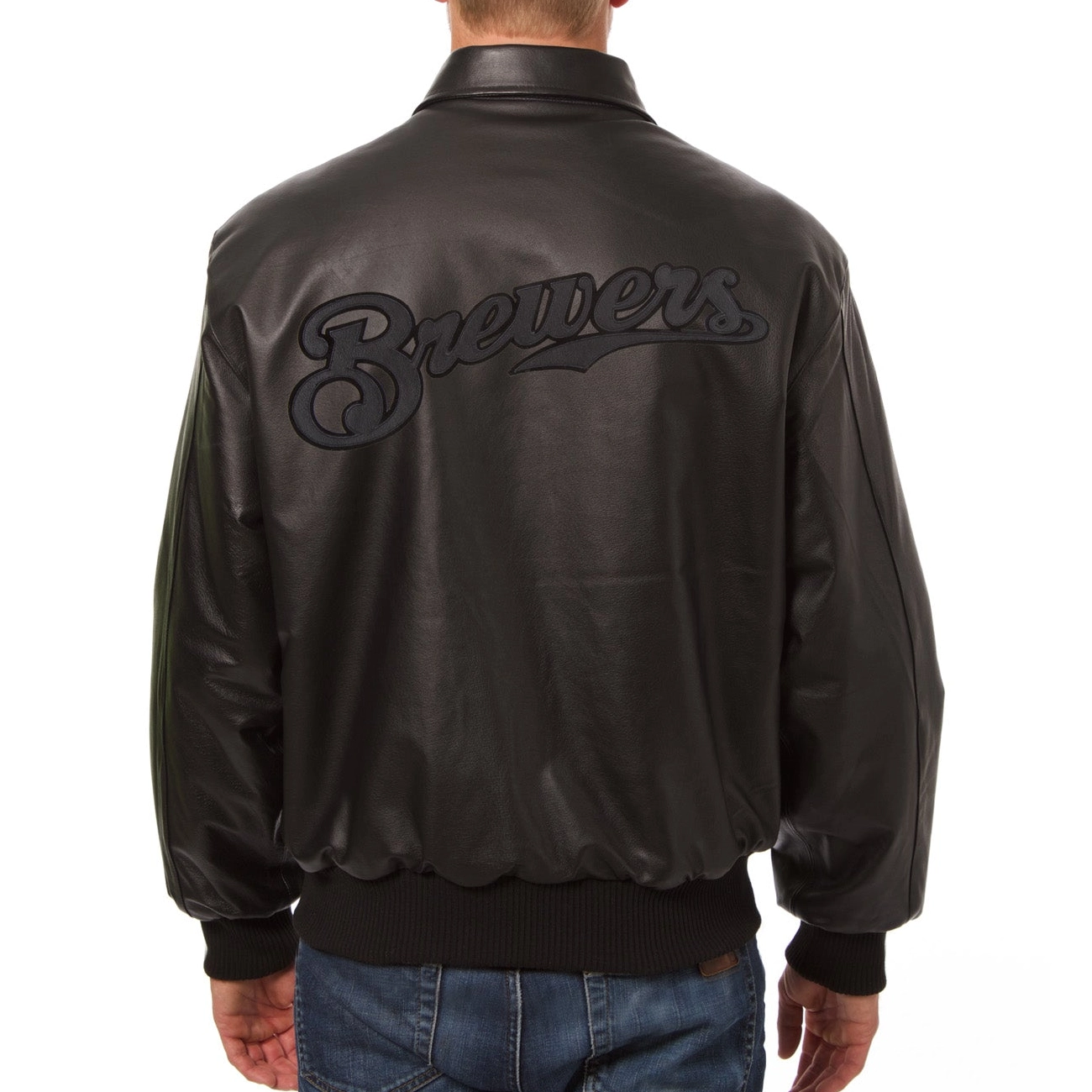 Milwaukee-Brewers-Shirt-Style-Collar-Black-Leather-Varsity-Jacket-LEATHER MOTO 2