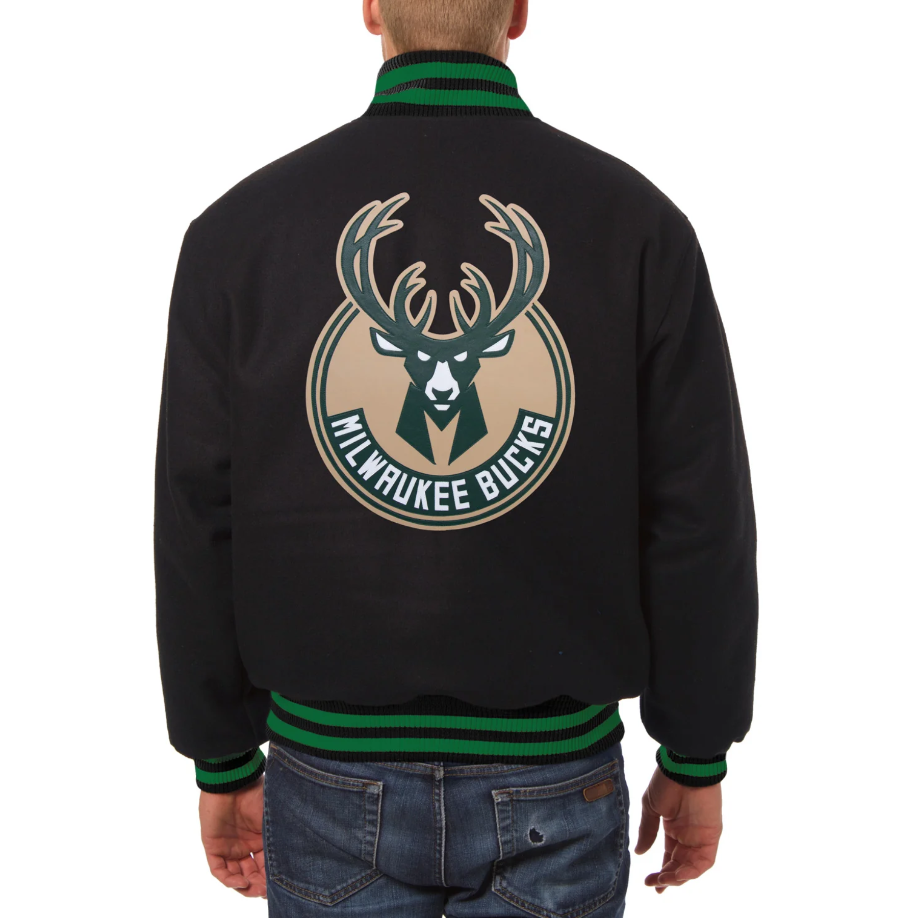 Milwaukee Bucks Embroidered Black Wool Varsity Jacket-LeatherMoto