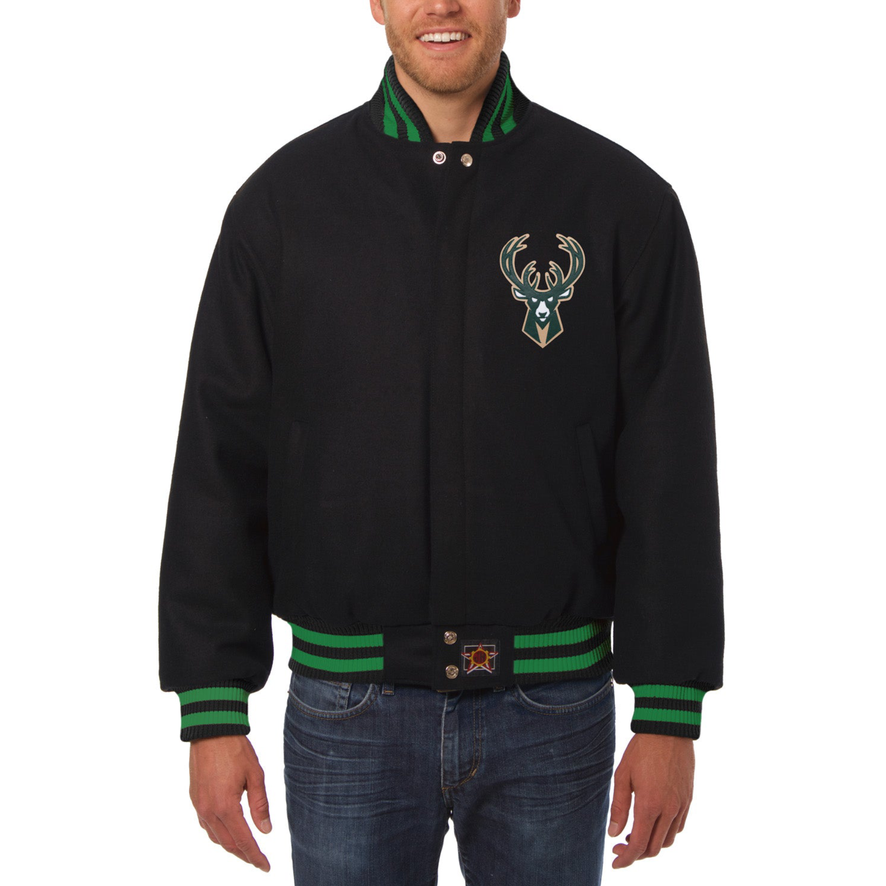 Milwaukee Bucks Embroidered Black Wool Varsity Jacket-LeatherMoto