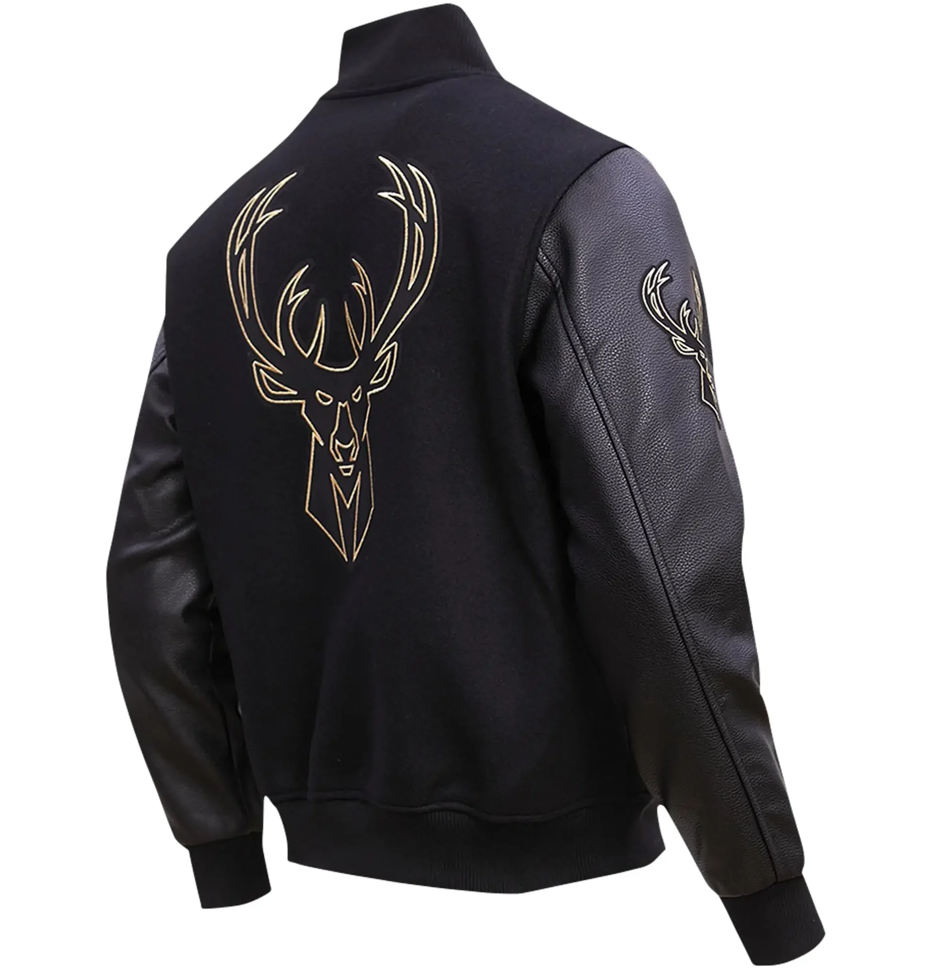 Milwaukee-Bucks-Pro-Standard-Black-Gold-Stitch-Wool-Leather-Varsity-Jacket-LeatherMoto