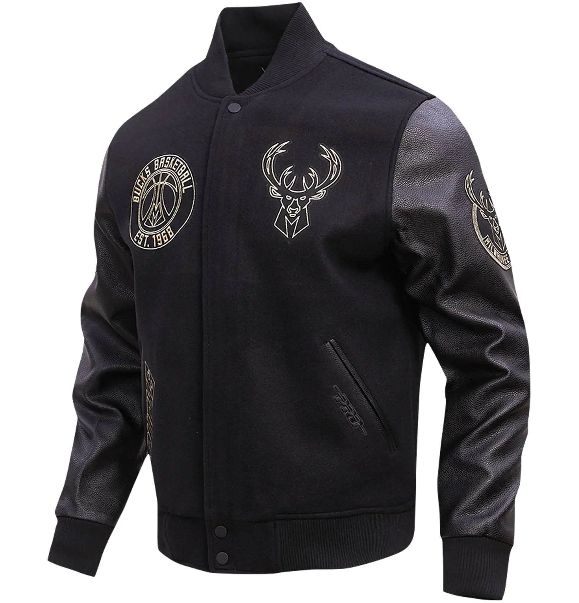 Milwaukee-Bucks-Pro-Standard-Black-Gold-Stitch-Wool-Leather-Varsity-Jacket-LeatherMoto