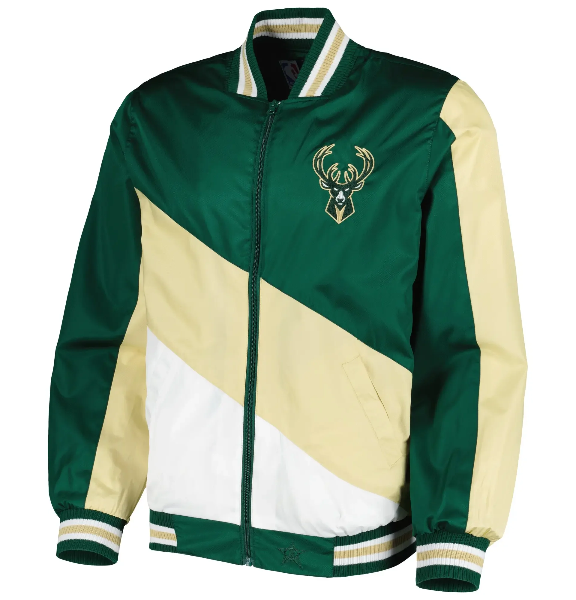Milwaukee-Bucks-Ripstop-JH-Design-Full-Zip-Hunter-Green-Varsity-Jacket-LeatherMoto