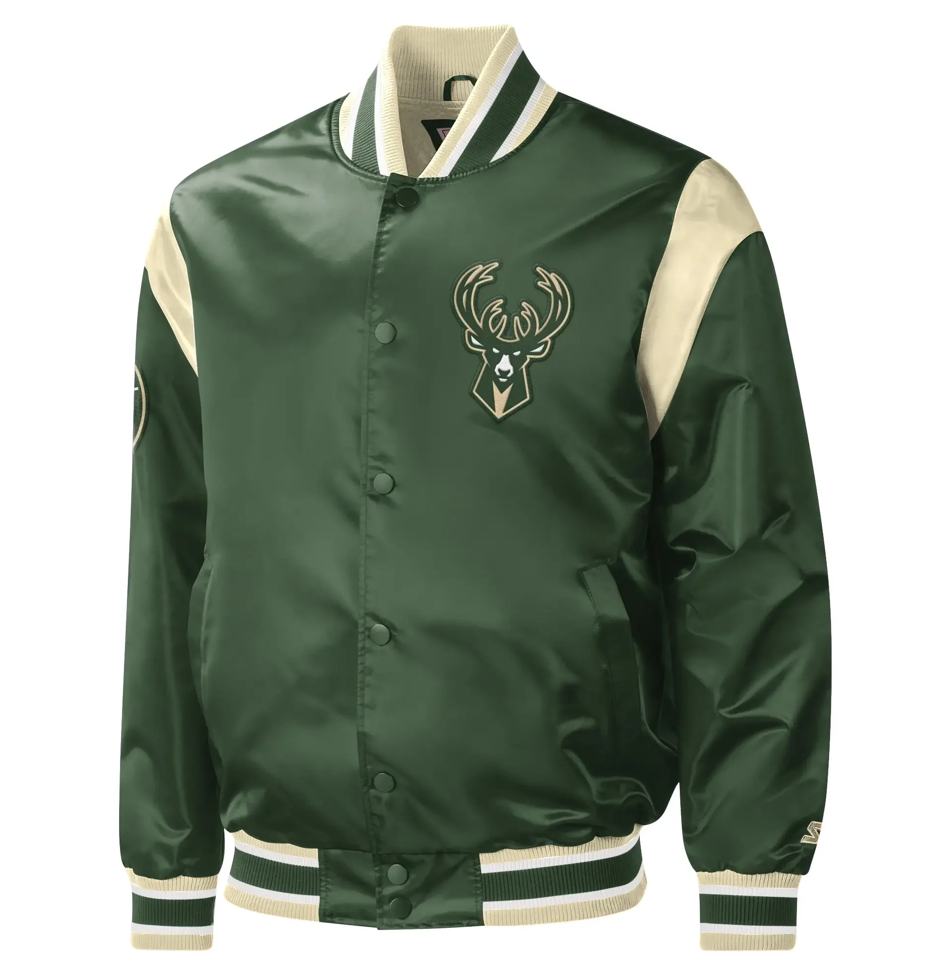 Milwaukee-Bucks-Starter-Hunter-Force-Play-Green-Satin-Varsity-Jacket-LeatherMoto