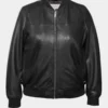 Minimalist Sleek Black Bomber Leather Jacket - Women (3)