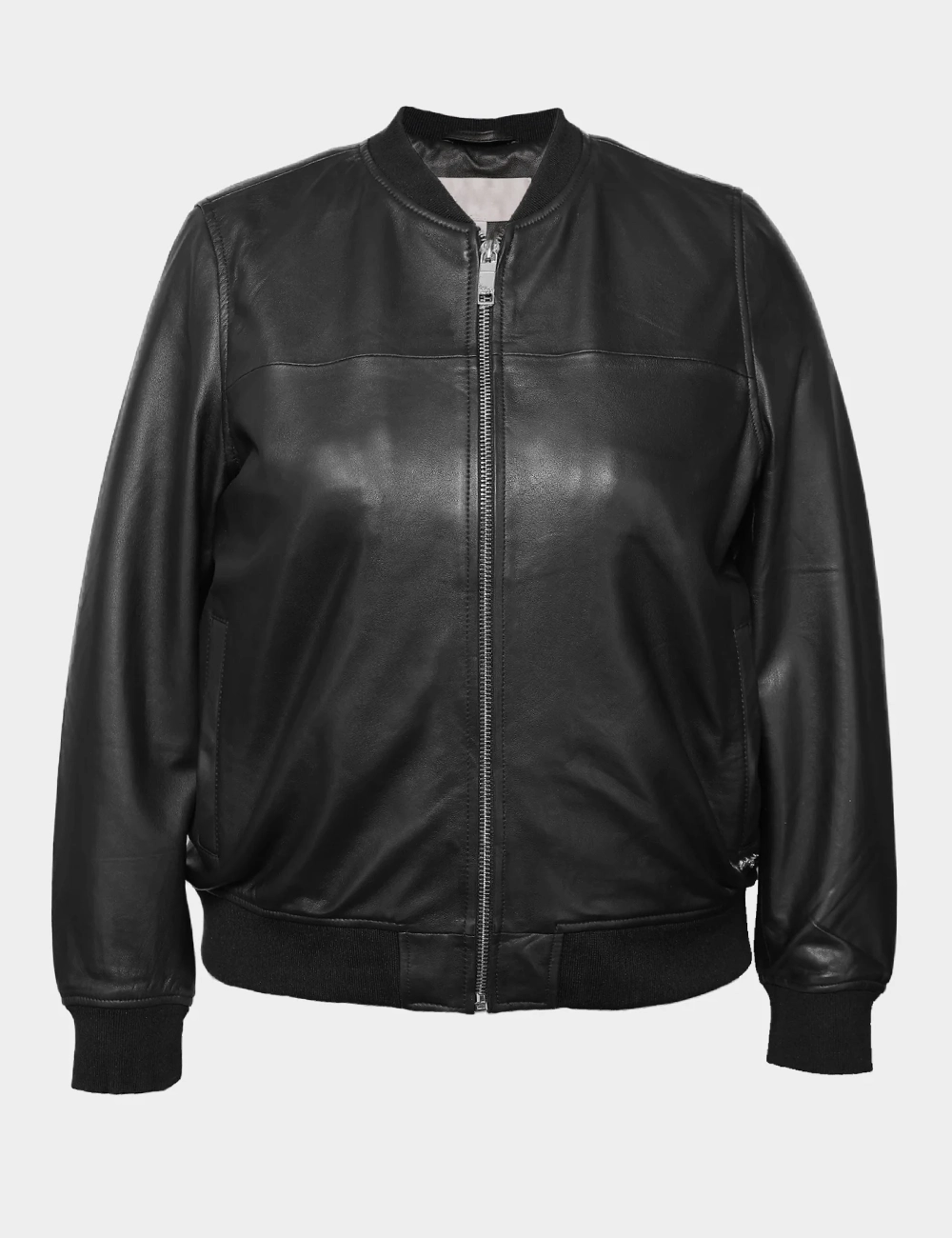Minimalist Sleek Black Bomber Leather Jacket - Women (3)