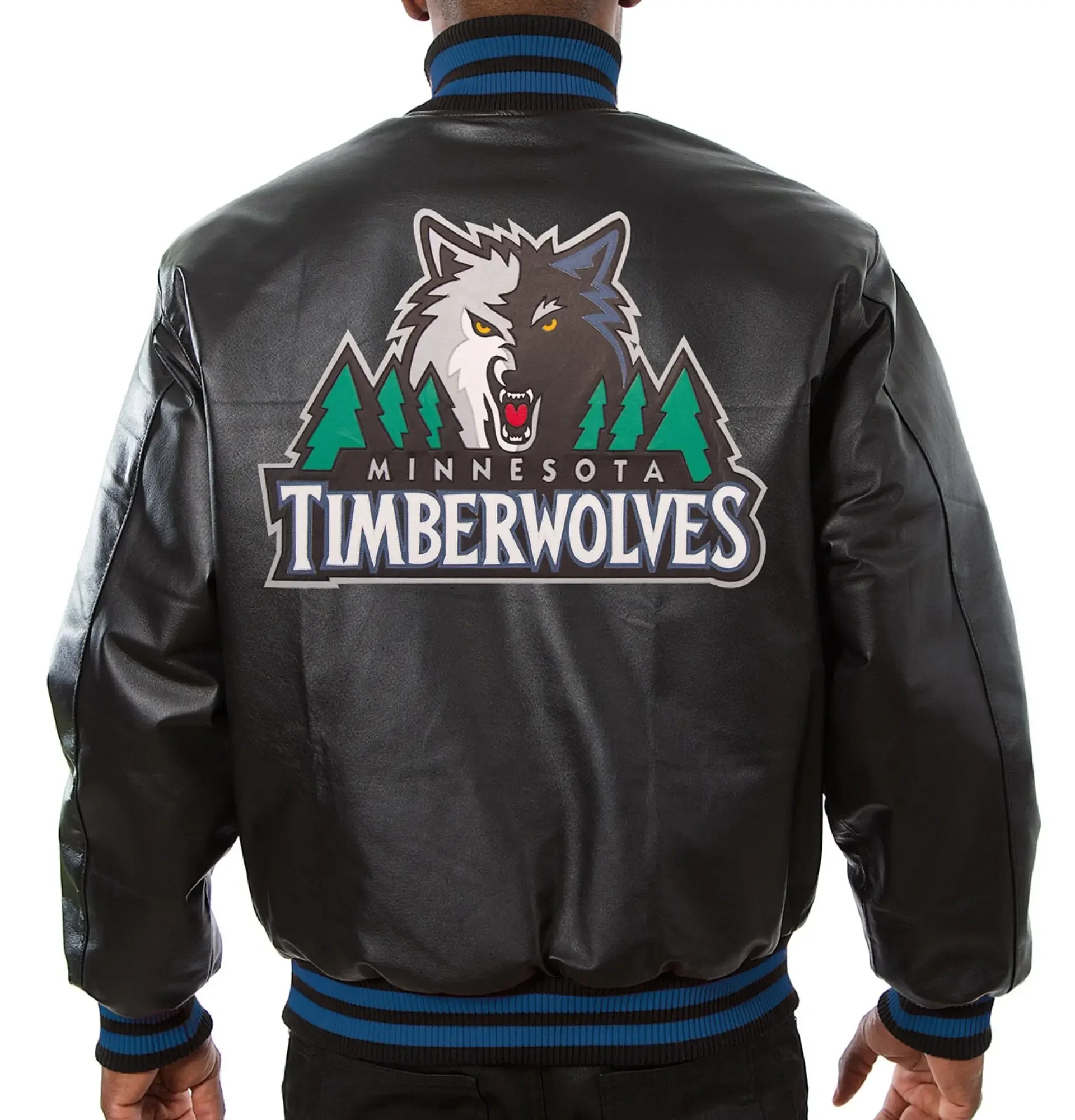 Alternative view of Minnesota Timberwolves Domestic Black Leather Varsity Jacket