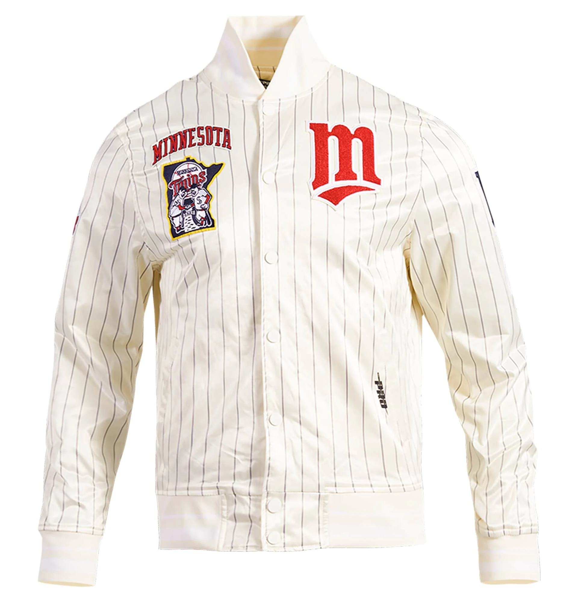 Minnesota-Twins-Pro-Standard-Cooperstown-Pinstripe-Full-Snap-Satin-Jacket-LEATHER MOTO 1
