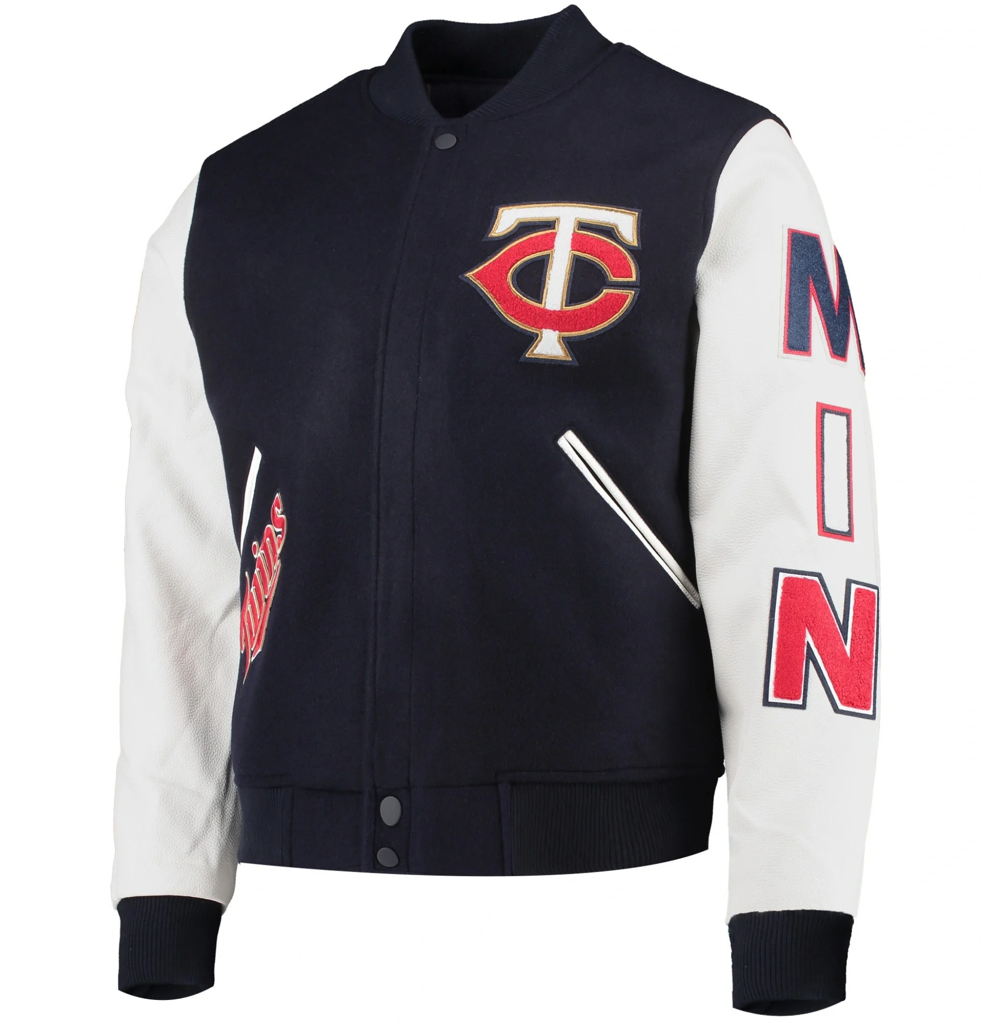 Minnesota-Twins-Pro-Standard-Ribbed-Knitted-Wool-Leather-Varsity-Jacket-LEATHER MOTO 1