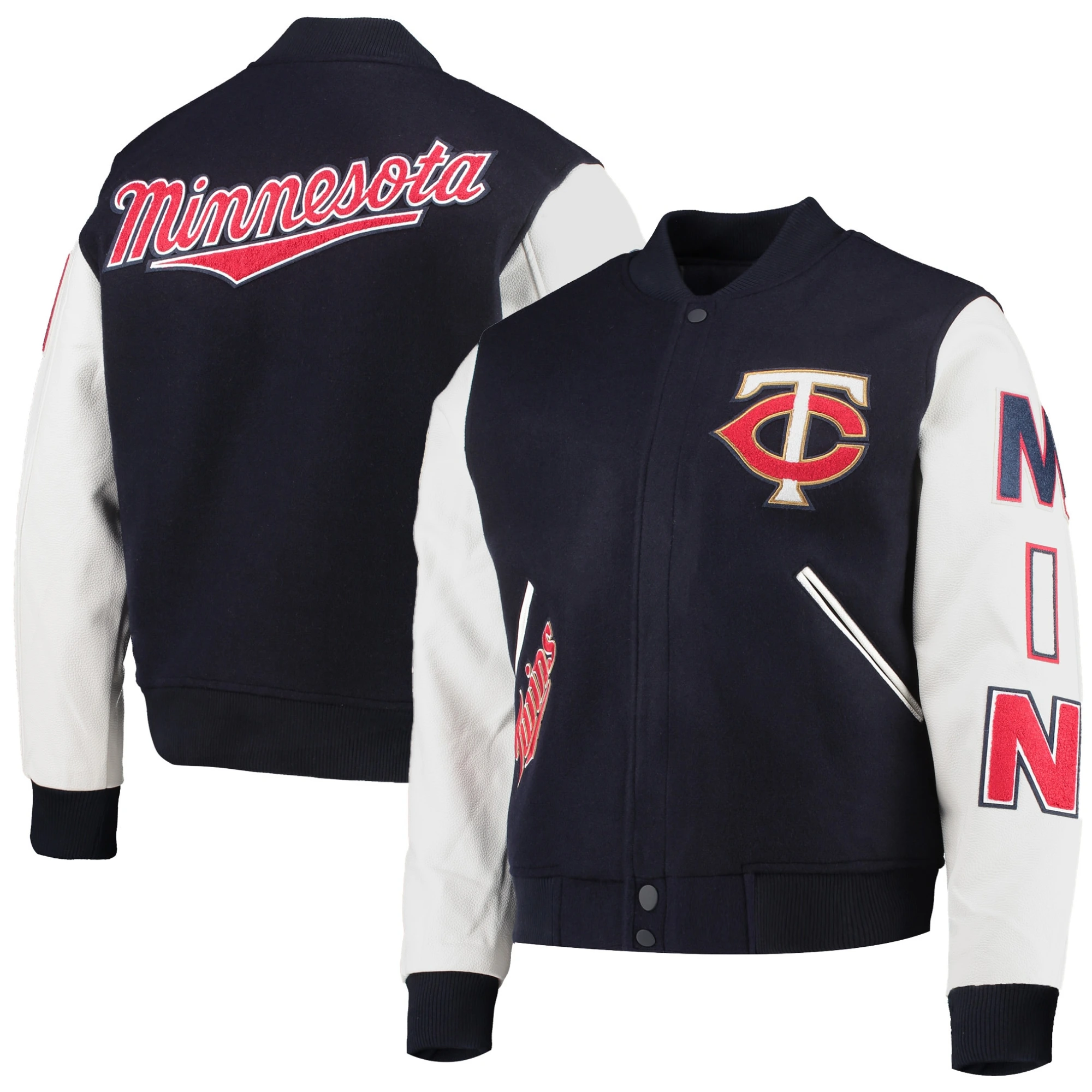 Minnesota-Twins-Pro-Standard-Ribbed-Knitted-Wool-Leather-Varsity-Jacket-LEATHER MOTO 3