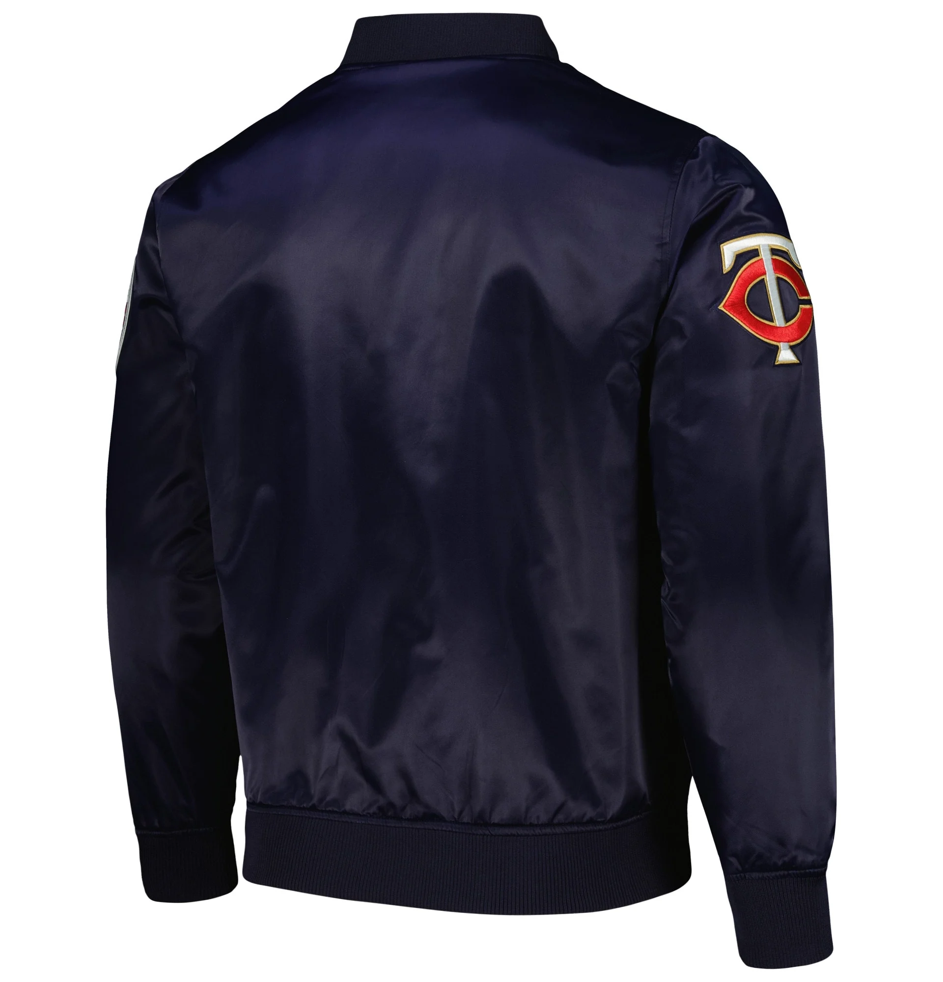 Minnesota-Twins-Pro-Standard-Wordmark-Full-Snap-Satin-Varsity-Navy-Jacket-LEATHER MOTO 2