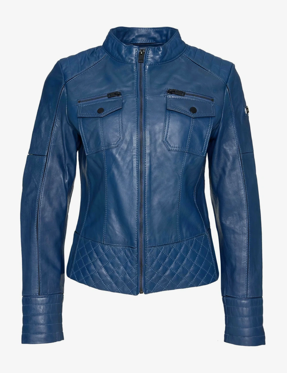 Modern Elegance Navy Blue Biker Leather Jacket (1)