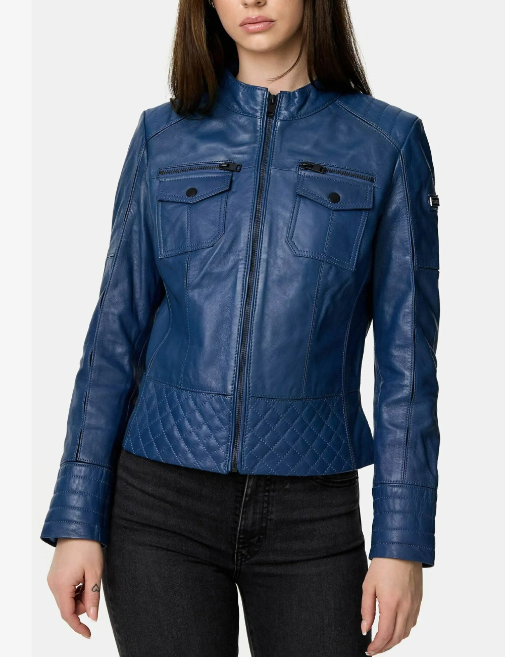 Modern Elegance Navy Blue Biker Leather Jacket (3)