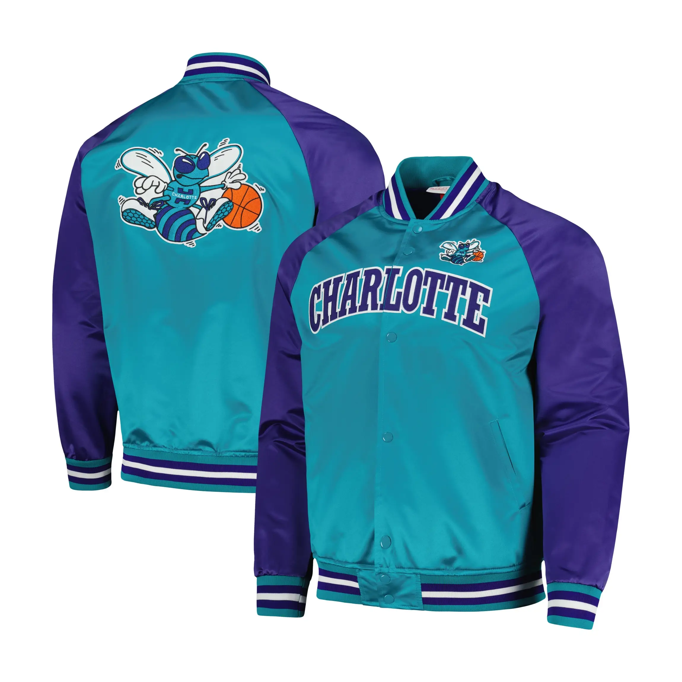 Charlotte Hornets Satin Varsity Jacket - Image 3