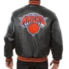 New York Knicks Black Leather Varsity Jacket - Image 2