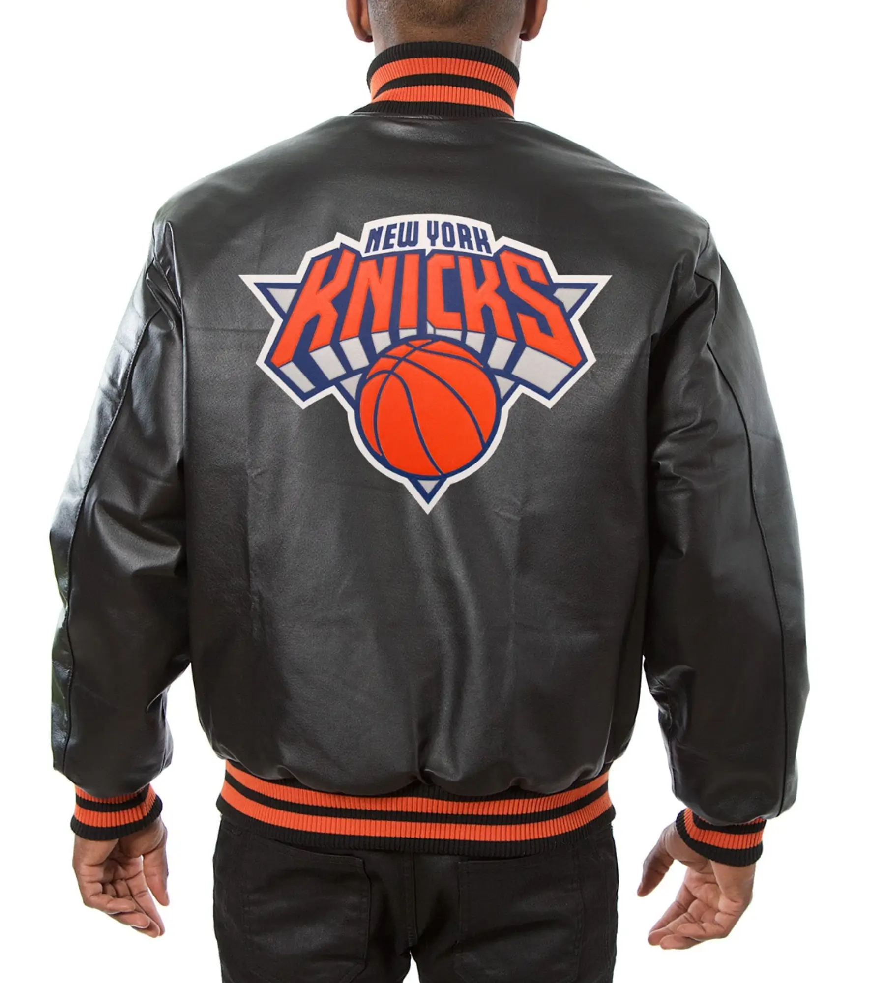 Alternative view of New York Knicks Black Leather Varsity Jacket