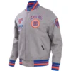 New-York-Knicks-Pro-Standard-Heather-Gray-Varsity-Jacket-LeatherMoto
