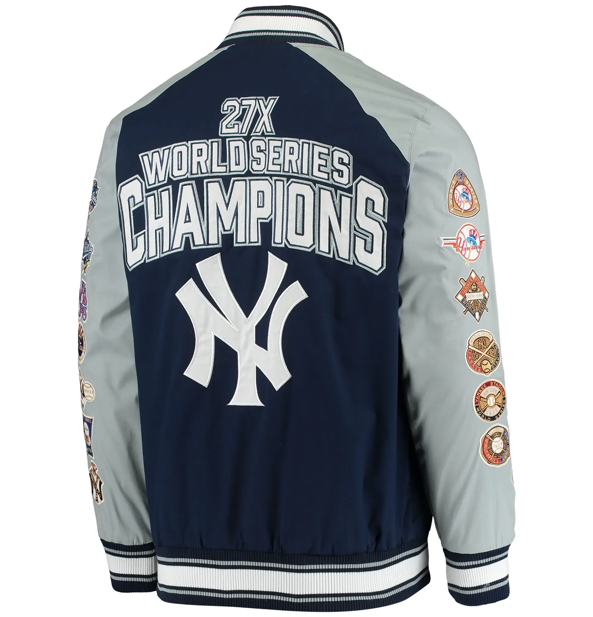 New-York-Yankees-G-III-Sports-Challenger-Full-Snap-Navy-Gray-Varsity-Jacket-leather moto 2