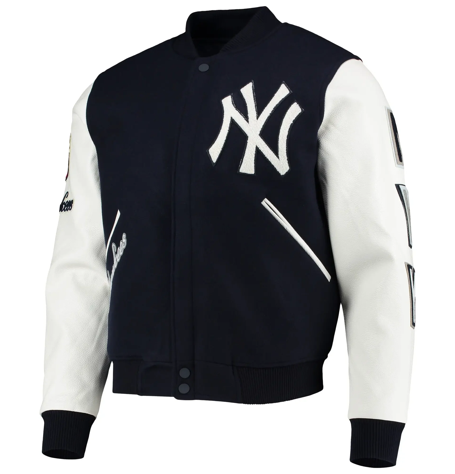 New-York-Yankees-Pro-Standard-Logo-Full-Zip-Navy-White-Varsity-Jacket-leather moto 1
