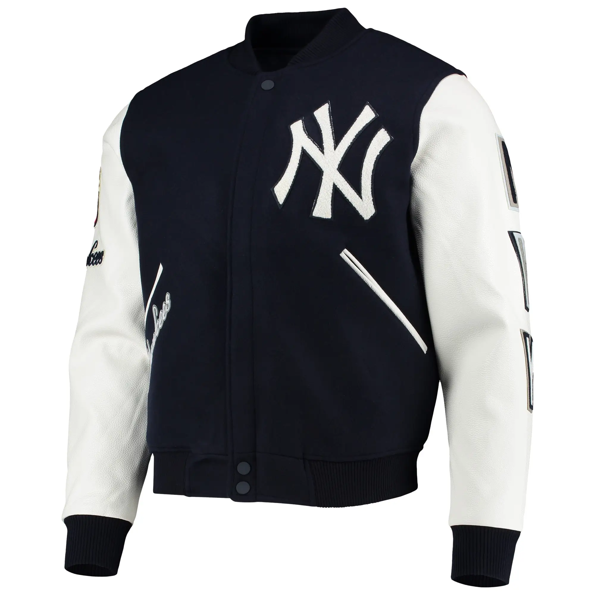 New-York-Yankees-Pro-Standard-Logo-Full-Zip-Navy-White-Varsity-Jacket-leather moto 1