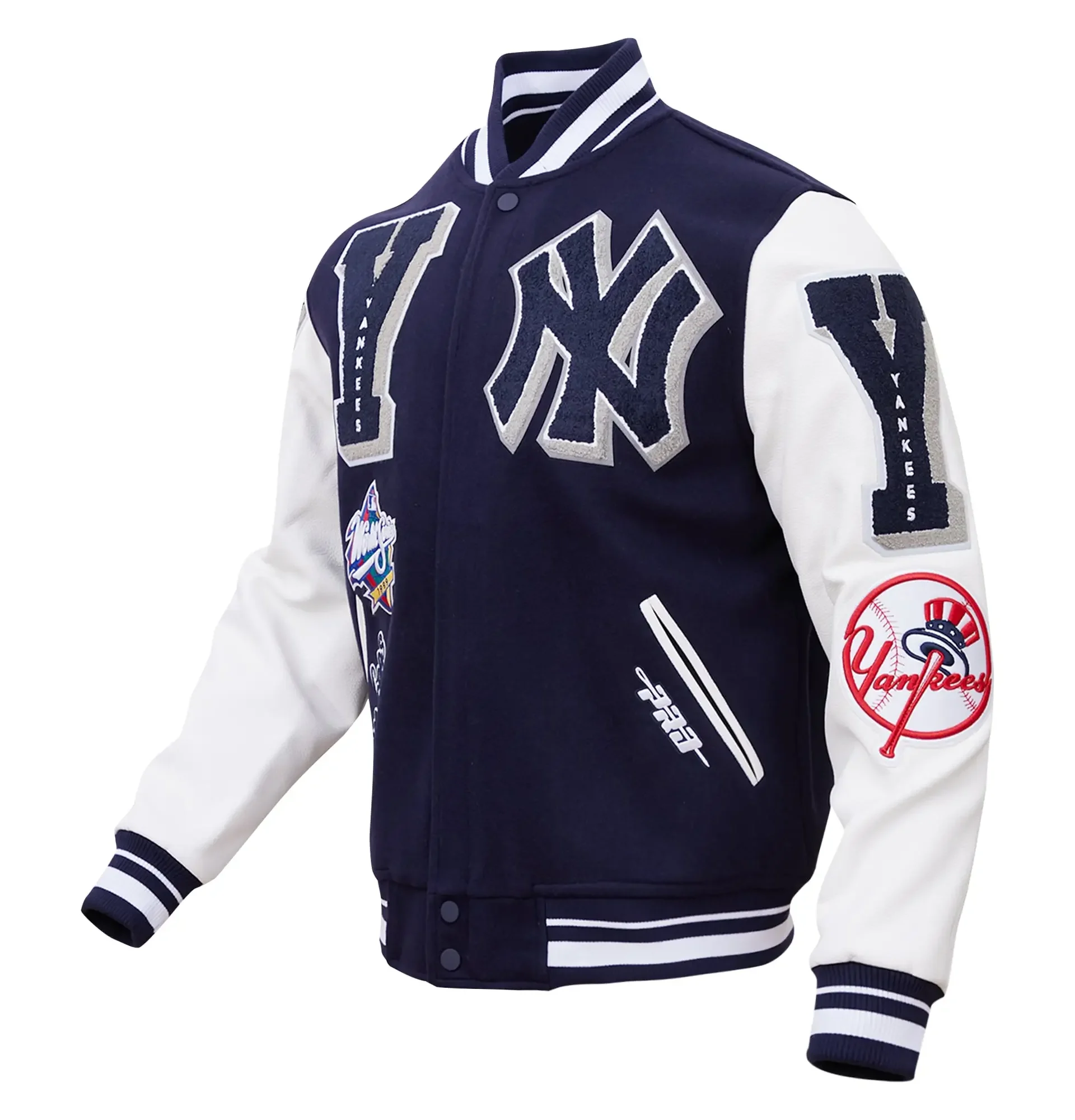 New-York-Yankees-Pro-Standard-Mash-Up-Logo-Blue-White-Varsity-Jacket-leather moto 1