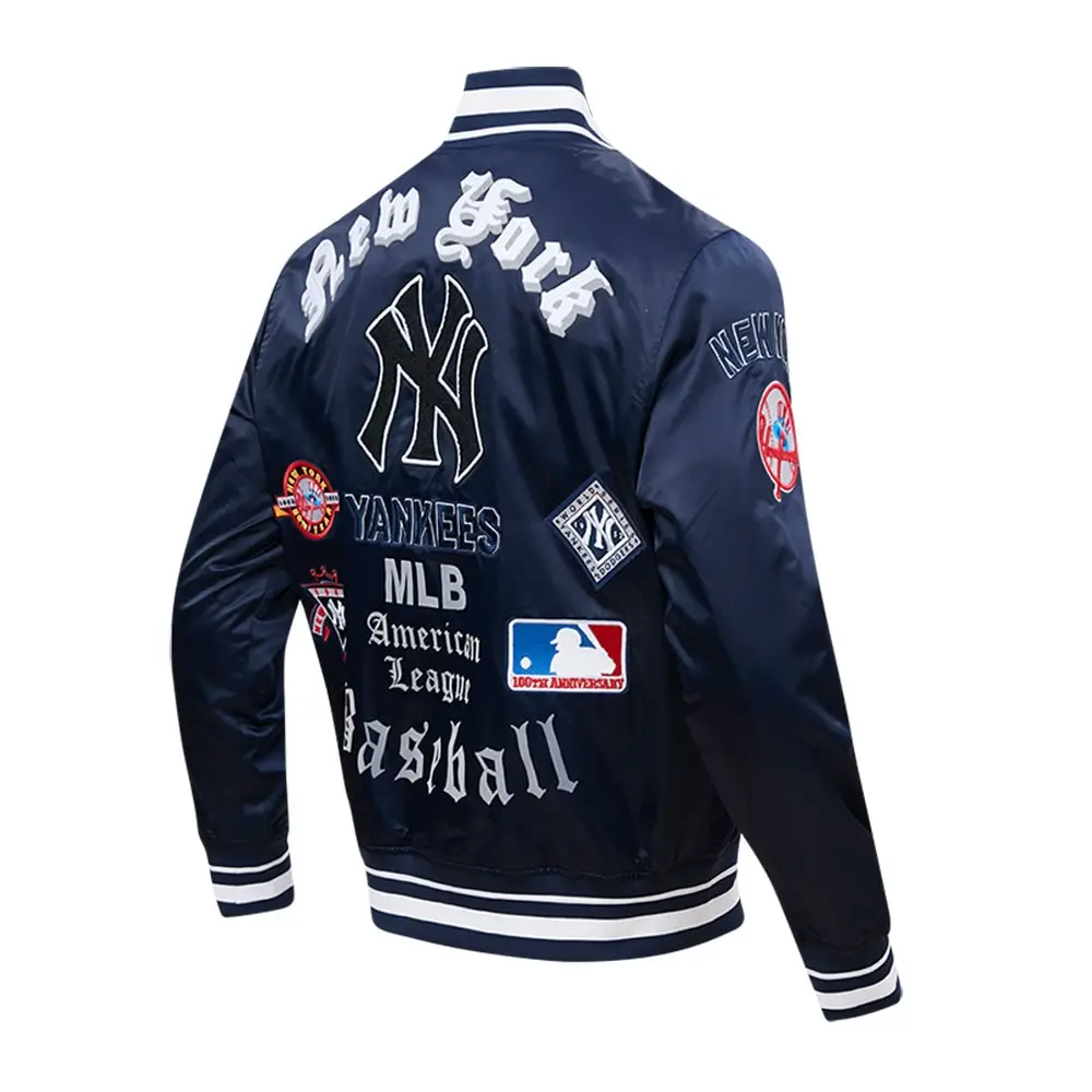 New-York-Yankees-Pro-Standard-Old-English-Full-Snap-Satin-Navy-Varsity-Jacket-leather moto 2
