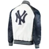 New-York-Yankees-Starter-Clean-Up-Hitter-Full-Snap-Satin-White-Navy-Varsity-Jacket-leather moto 2