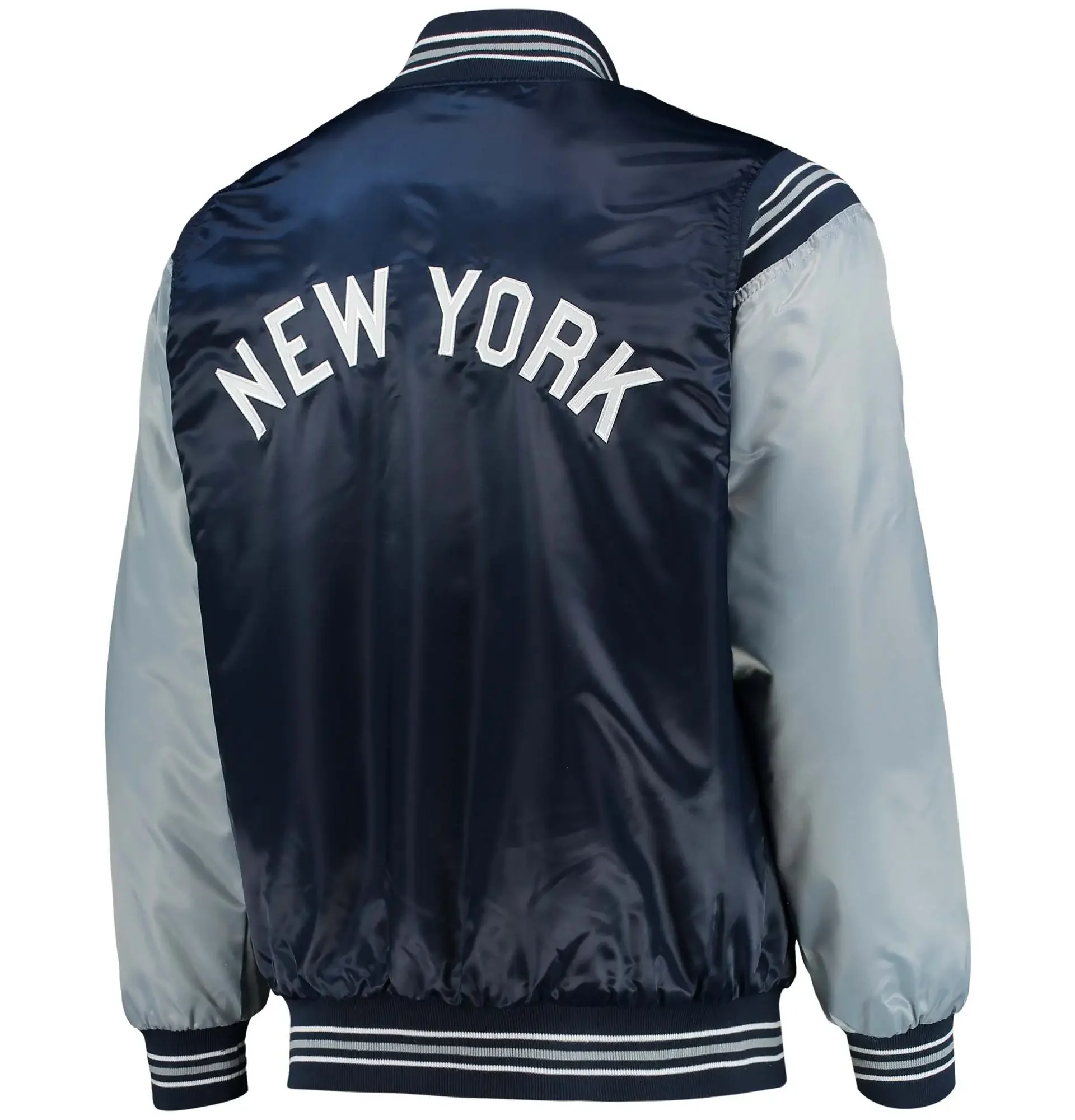 New-York-Yankees-Starter-Enforce-Full-Snap-Satin-Navy-Gray-Varsity-Jacket-leather moto 2