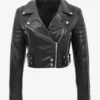 Noir Rebel Women's Black Cropped Leather Biker Jacket (1)