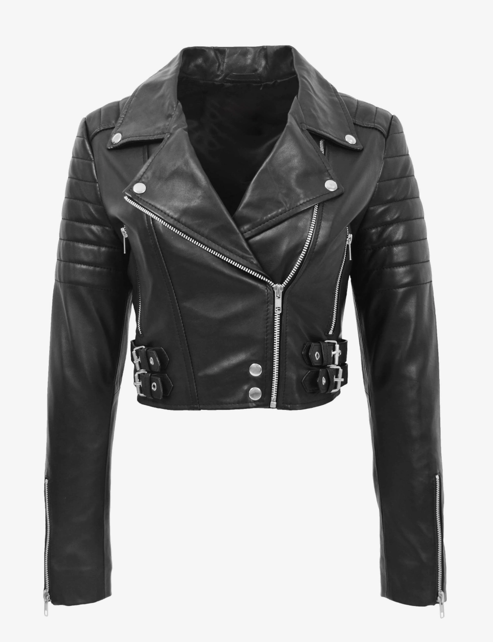 Noir Rebel Women's Black Cropped Leather Biker Jacket (1)