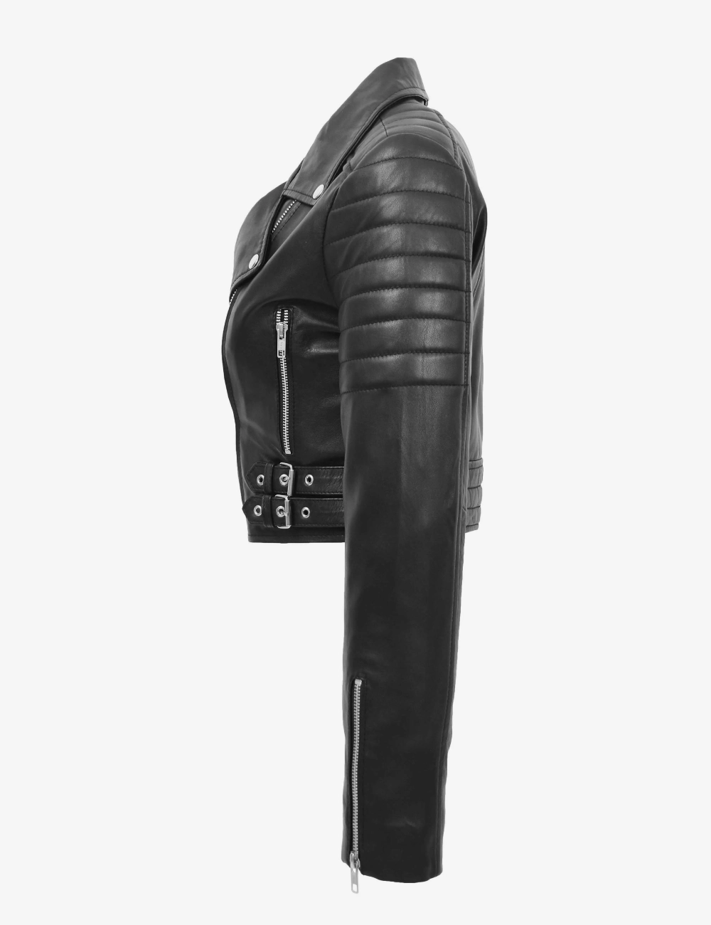 Noir Rebel Women's Black Cropped Leather Biker Jacket (3)