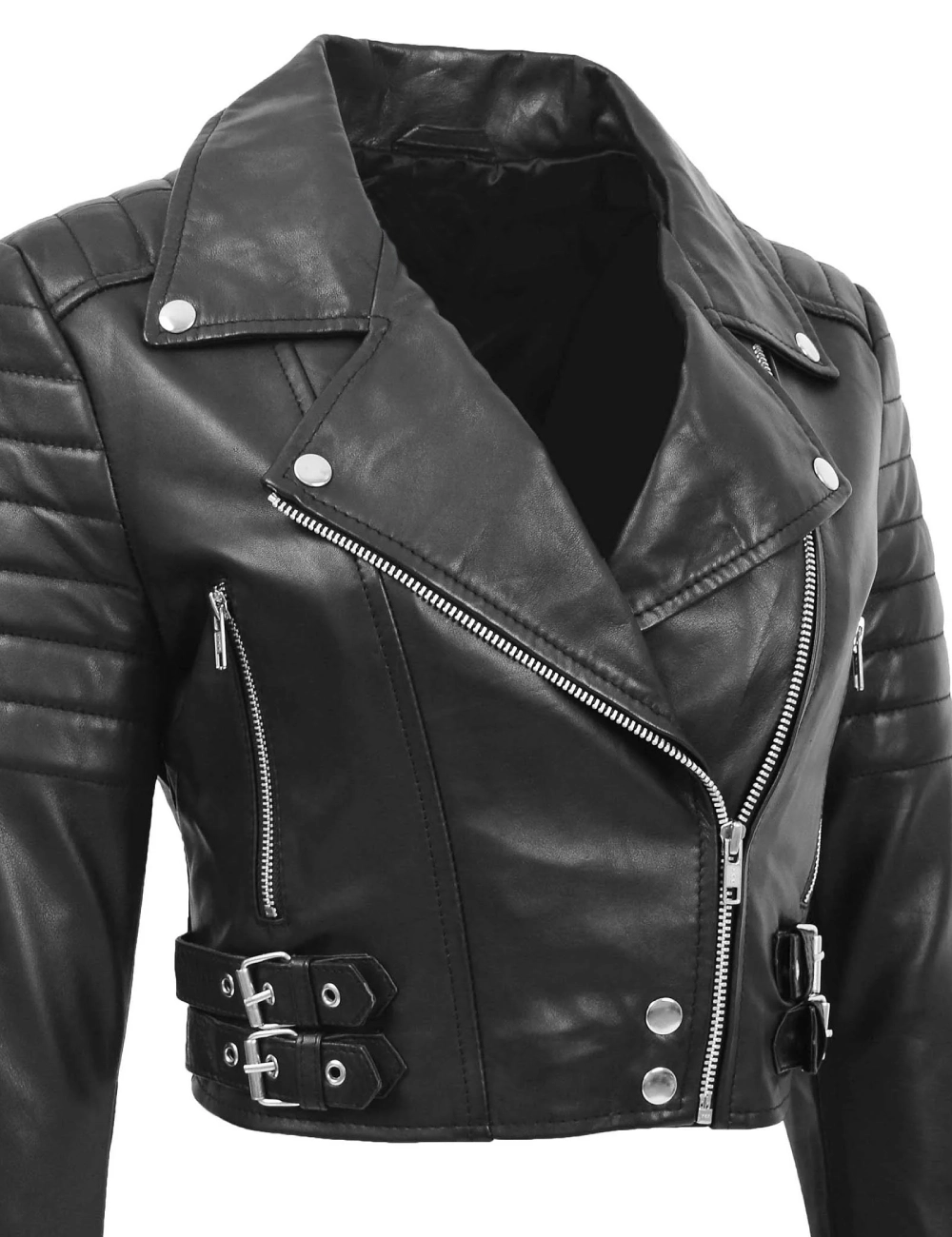 Noir Rebel Women's Black Cropped Leather Biker Jacket