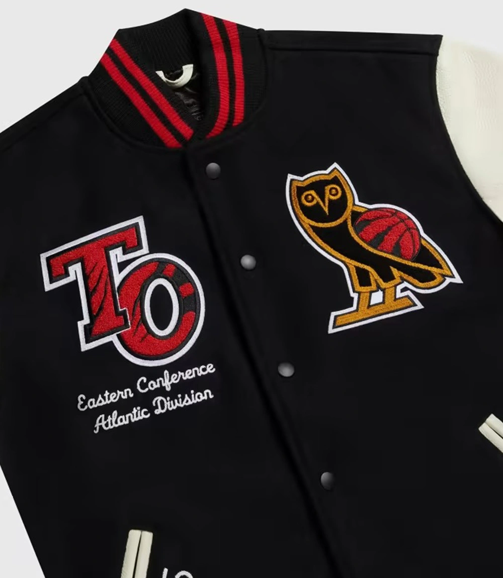 OVO X Toronto Raptors Black & Cream Wool & Leather Varsity Jacket (3)
