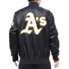 Oakland-Athletics-Pro-Standard-Full-Snap-Satin-Varsity-Black-Jacket-LEATHER MOTO 2