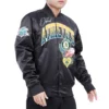 Oakland-Athletics-Pro-Standard-Full-Snap-Satin-Varsity-Black-Jacket-LEATHER MOTO 4