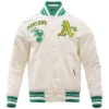 Oakland-Athletics-Pro-Standard-Full-Snap-Satin-Varsity-Cream-Jacket-LEATHER MOTO 1
