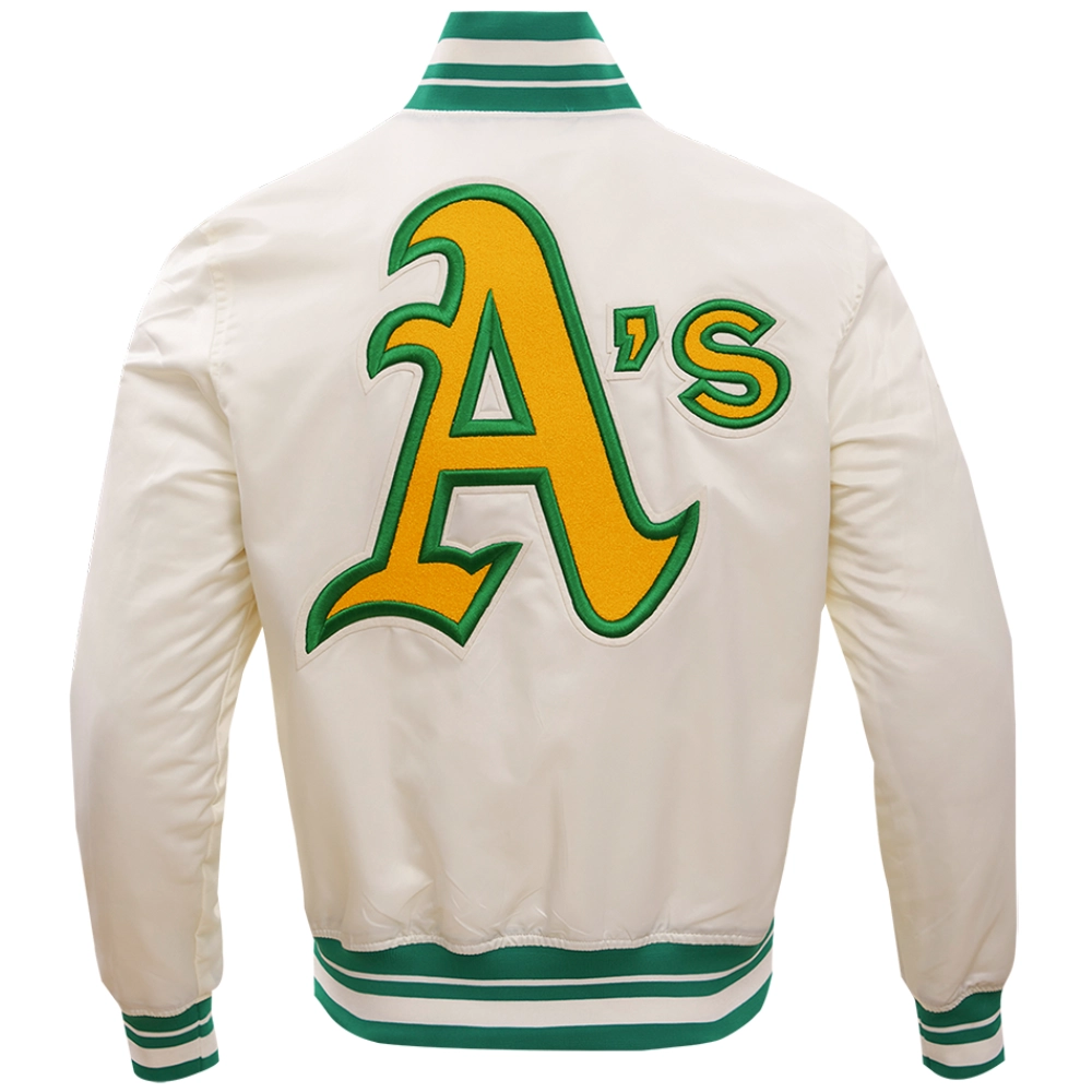 Oakland-Athletics-Pro-Standard-Full-Snap-Satin-Varsity-Cream-Jacket-LEATHER MOTO 2
