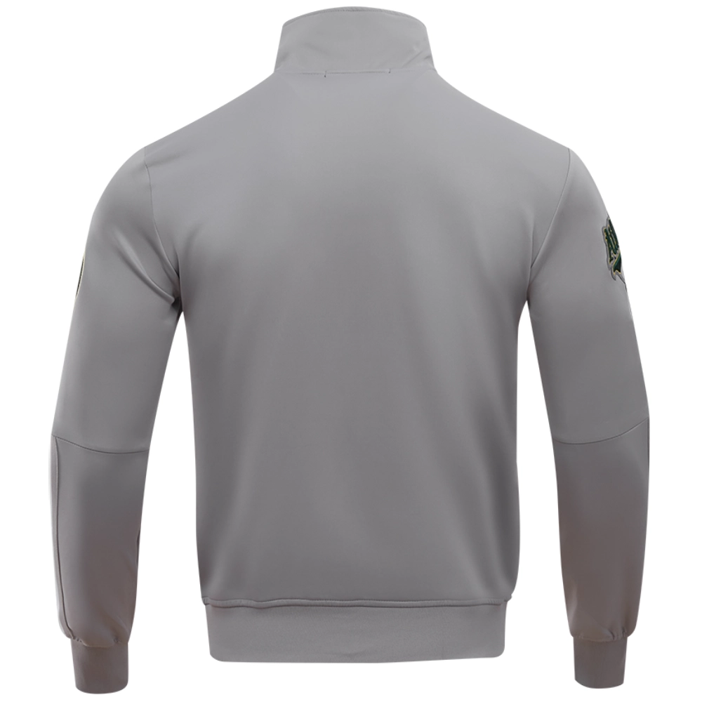 Oakland-Athletics-Pro-Standard-Full-Zip-Polyester-Varsity-Gray-Jacket-LEATHER MOTO 2