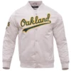 Oakland-Athletics-Pro-Standard-Word-Mark-Full-Snap-Satin-Varsity-Jacket-LEATHER MOTO 1