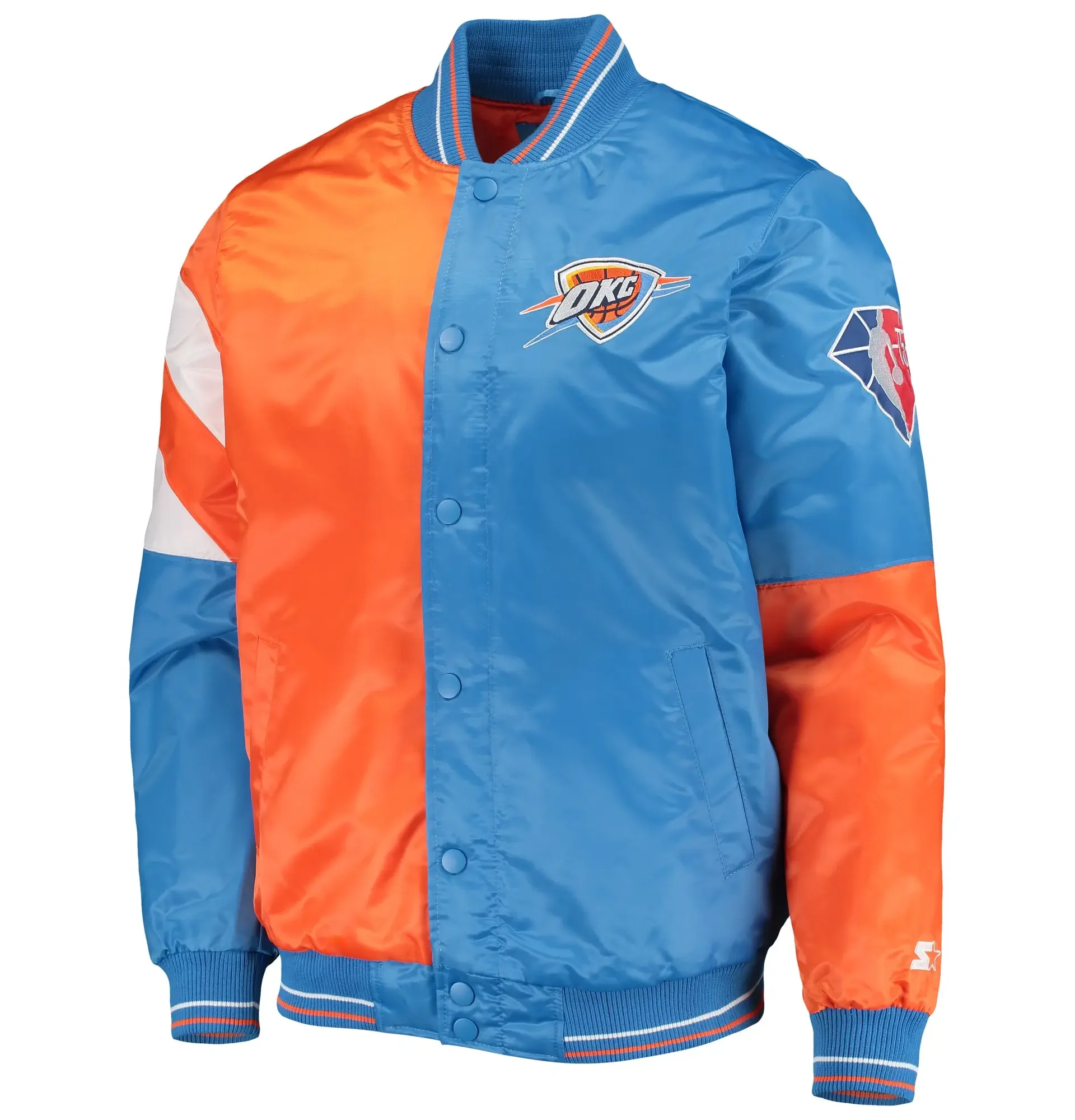 Oklahoma City Thunder 75th Anniversary Leader Color Block Varsity Jacket BY lEATHERmOTO (1)