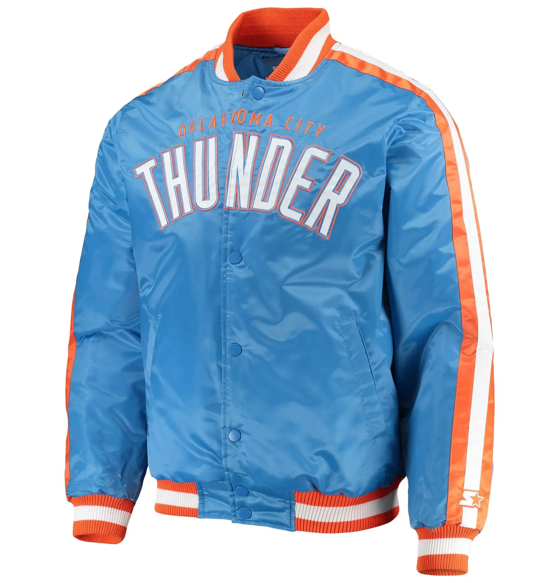 Oklahoma City Thunder Blue The Offensive Satin Varsity Jacket By LeatherMoto (1)
