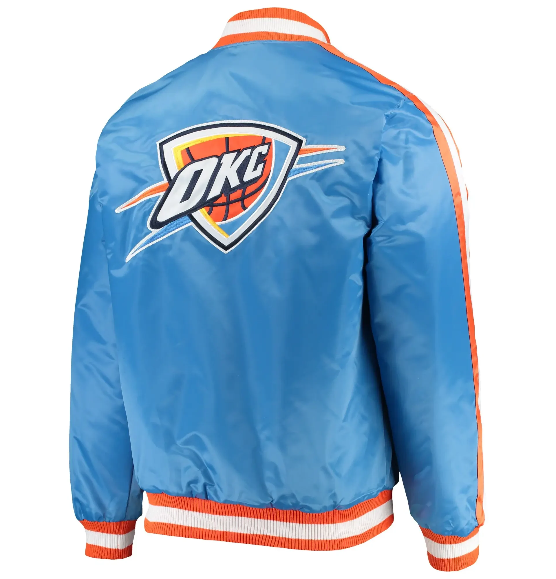 Oklahoma City Thunder Blue The Offensive Satin Varsity Jacket By LeatherMoto (2)