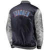 Oklahoma City Thunder Fanatics Branded Iconic Tackle Twill Navy & Silver Satin Varsity Jacket From LeatherMoto (2)