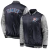 Oklahoma City Thunder Fanatics Branded Iconic Tackle Twill Navy & Silver Satin Varsity Jacket From LeatherMoto (3)