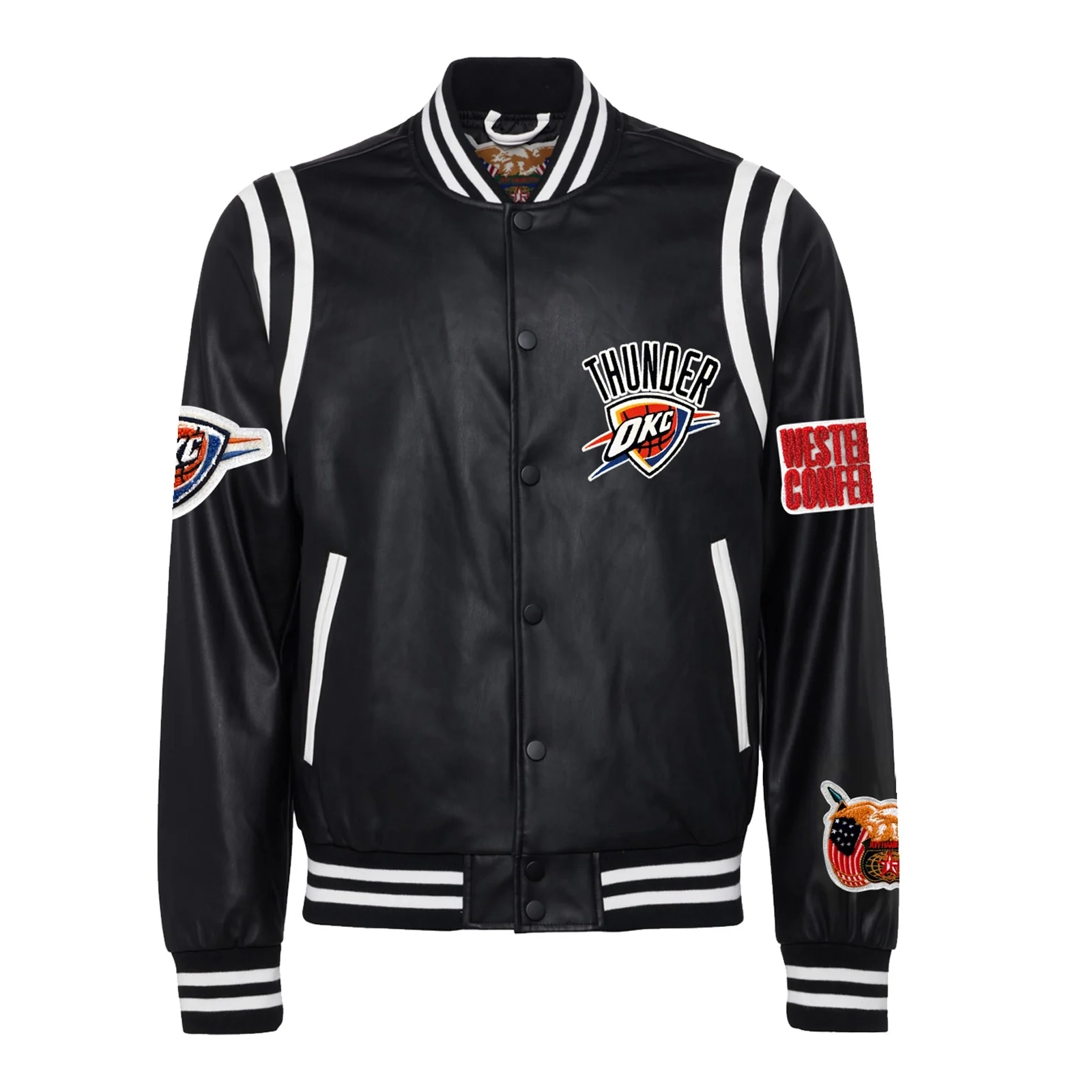 Oklahoma City Thunder Leather Varsity Jacket - Black From LeatherMoto (1)